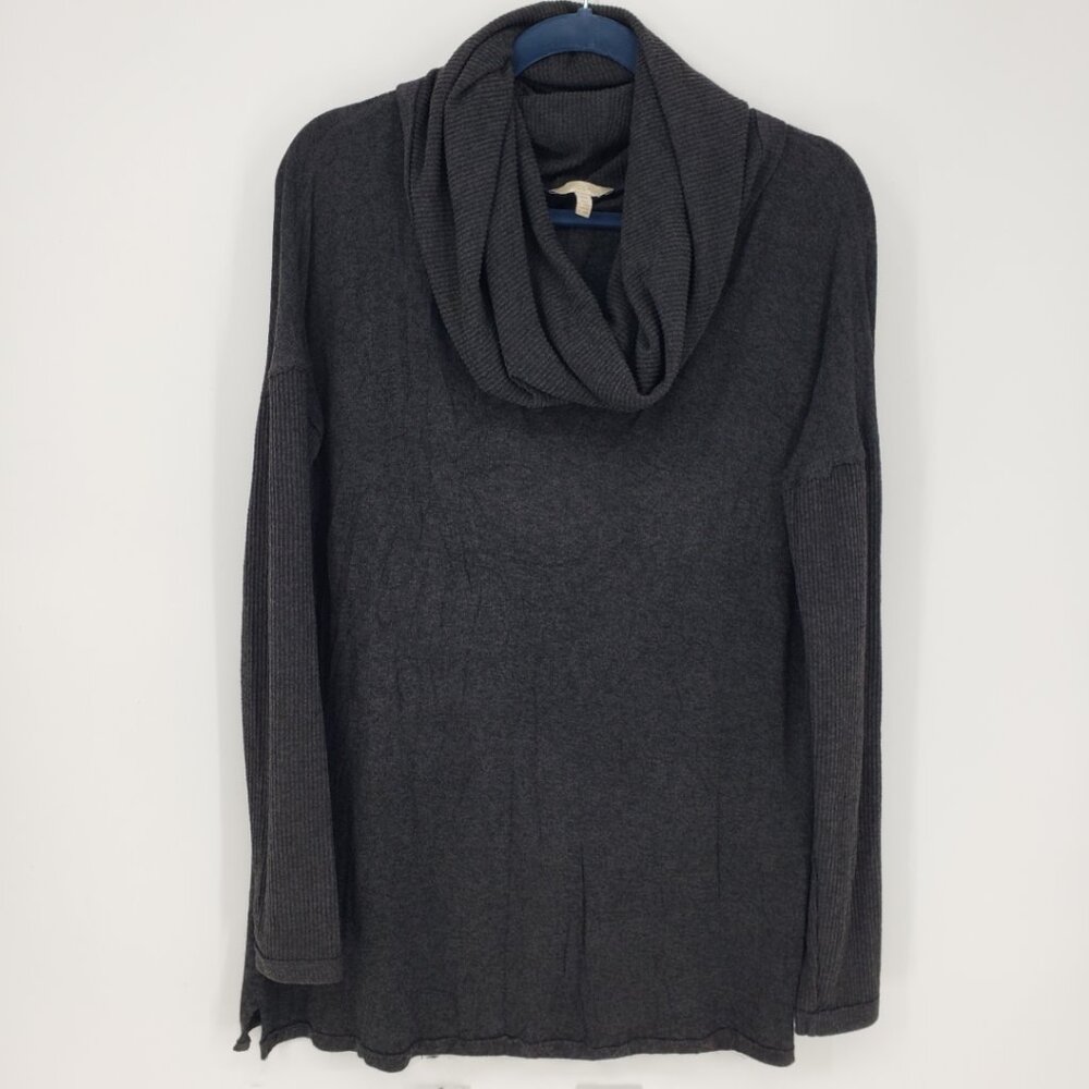 Bordeaux Anthropologie Ribbed Cowl Neck Tunic Top S Long Sleeves Charcoal Gray